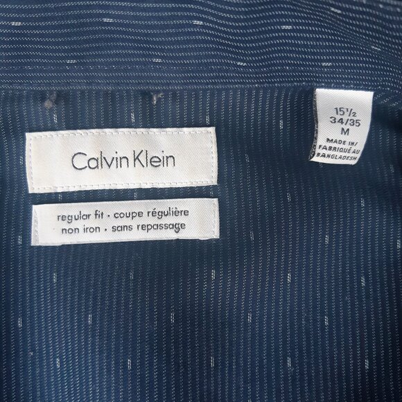⚡️BUY 3 for $55⚡️ Calvin Klein SZ 15.5 Men's Blue Non Iron Button Up Shirt - Picture 6 of 12